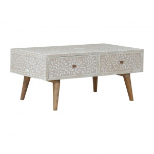 Light Taupe Floral Bone Inlay Coffee Table
