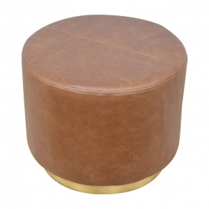 Brown Buffalo Leather Footstool with Gold Base