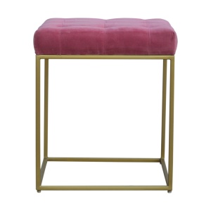 Pink Velvet Footstool with Gold Base