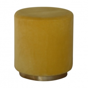 Mustard Velvet Footstool With Gold Base