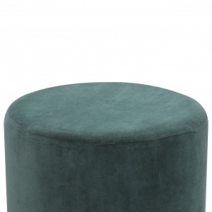 Large Emerald Green Velvet Footstool with Wooden Base