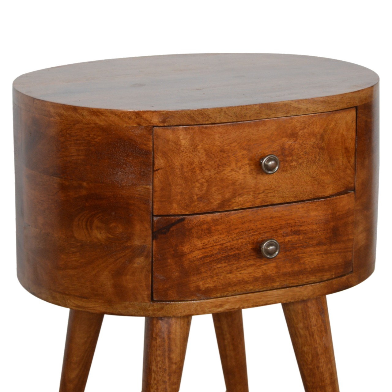 curved chestnut bedside table