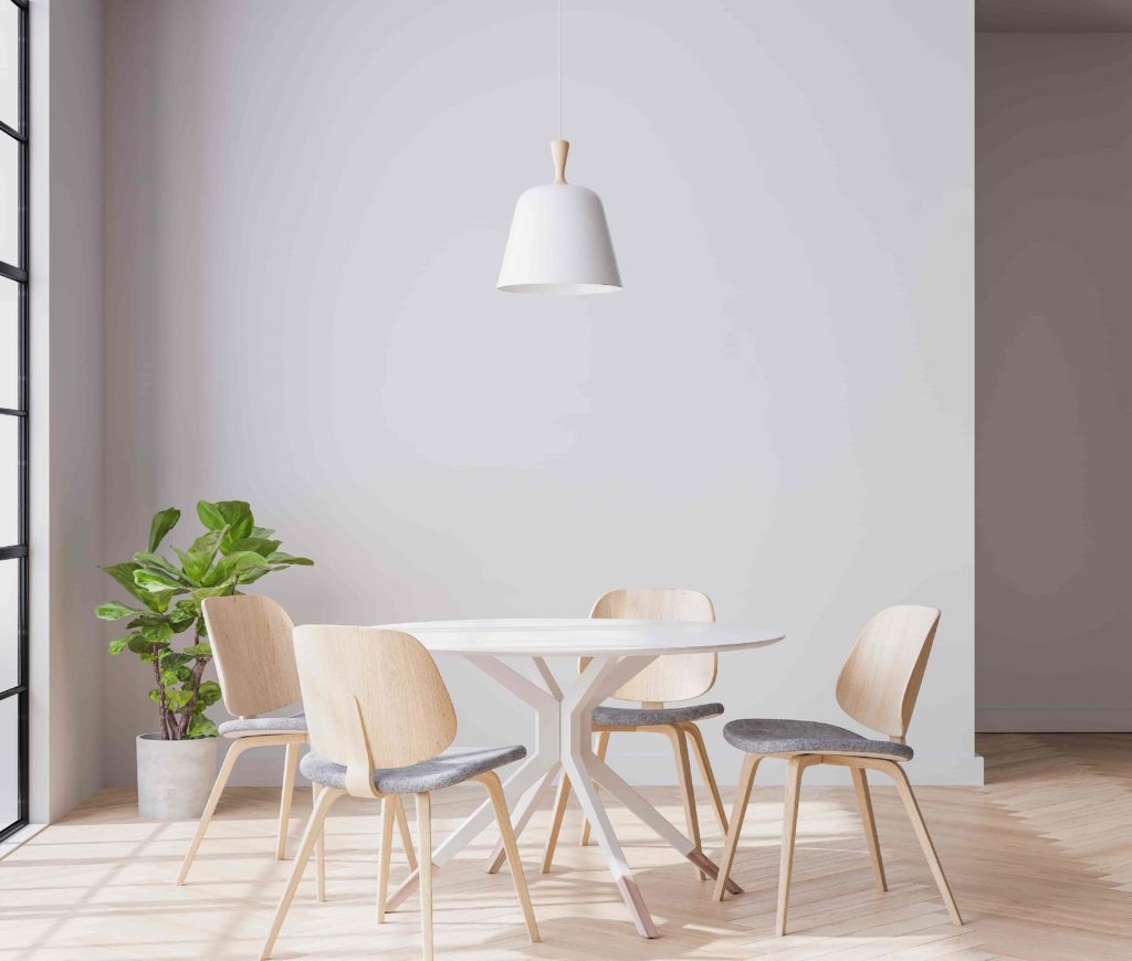 Title:,Interior,Space,Of,Wooden,Dining,Room,,Minimal,,3d,Render,