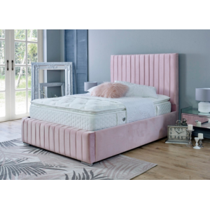 Savoy Panel Line Design Upholstered Pink Bed Soft Velvet