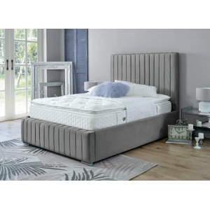 Savoy Panel Line Design Upholstered Grey Bed Soft Velvet