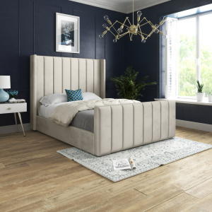 Oxford Panel Lined Upholstered Soft Velvet Bed - Cream