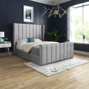 Oxford Panel Lined Upholstered Soft Velvet Bed - Grey