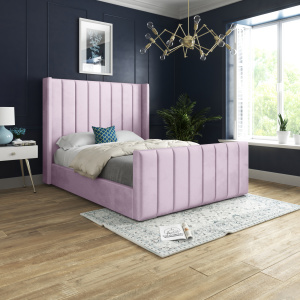 Oxford Panel Lined Upholstered Soft Velvet Bed - Pink