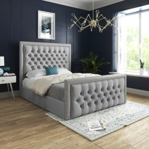 Cheltenham Upholstered Soft Velvet Bed - Grey